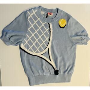 KATE SPADE Women’s Large Game Set Match Tennis Sweater Preppy Country Club Blue